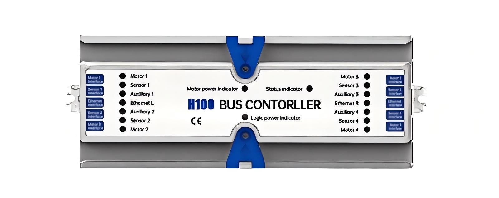 H100 motor drive roller controller dimensions and interface Dimensiones e interfaz del controlador del rodillo impulsor del motor H100