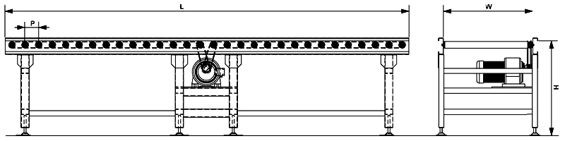 transportador de rodillos polivee