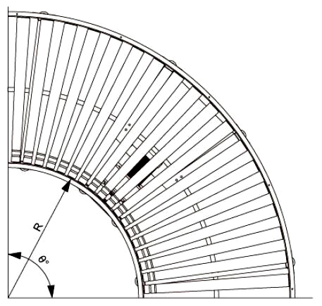 Transportador de rodillos curvos accionado por correa 