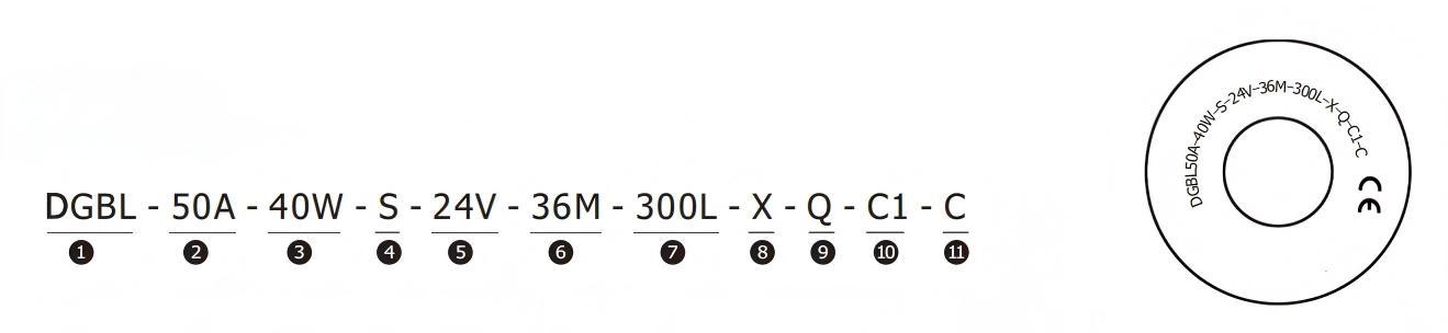 DGBL50A Modelo de rodillo conducido por motor No. Ejemplo