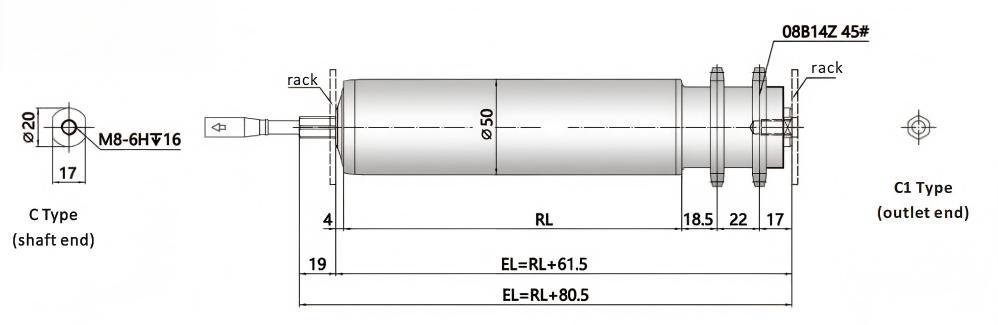 DGBL50A dimensiones de rodillo de motor de szot