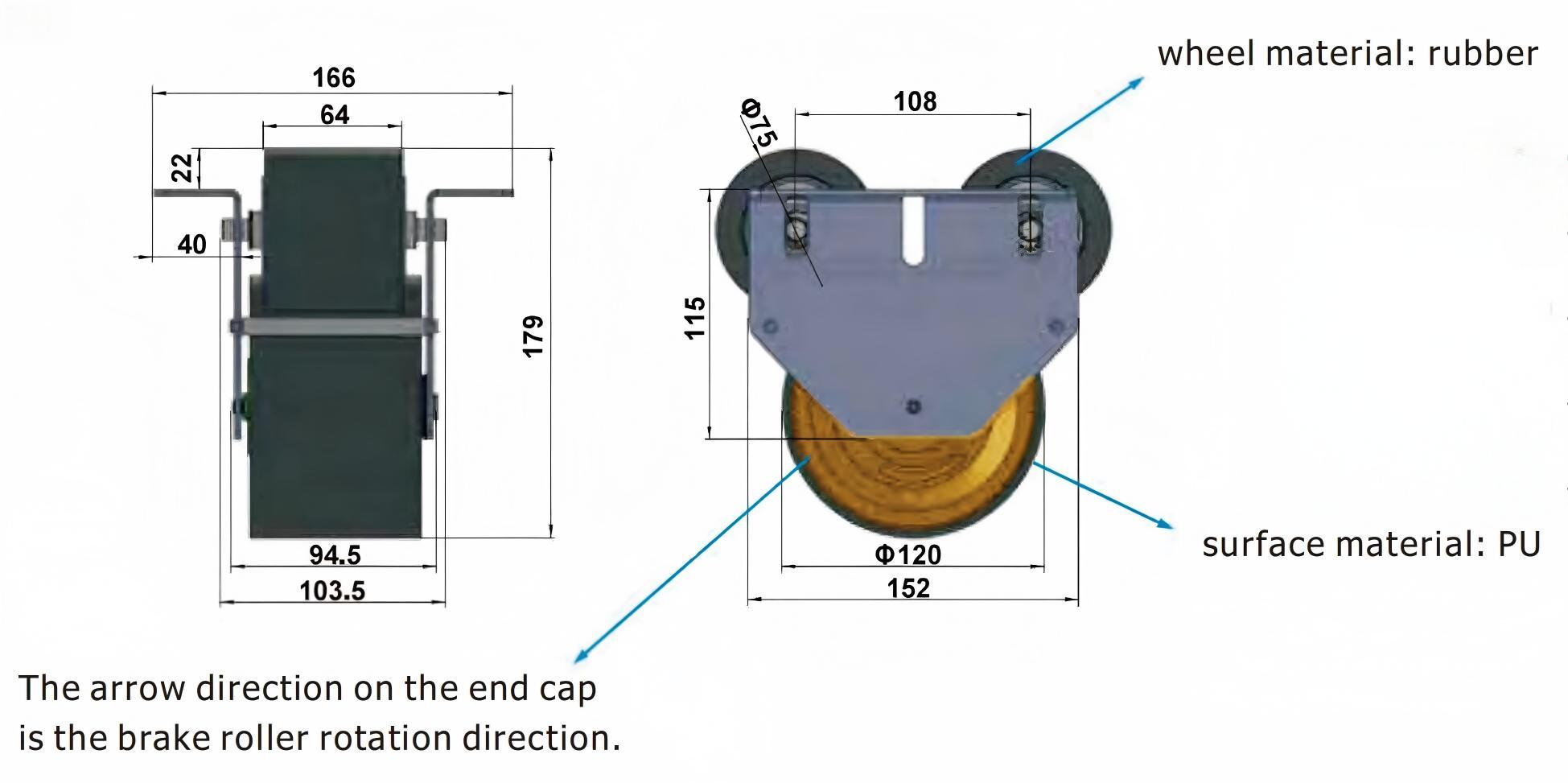 dimensiones y materiales del rodillo de freno de inserci&oacute;n