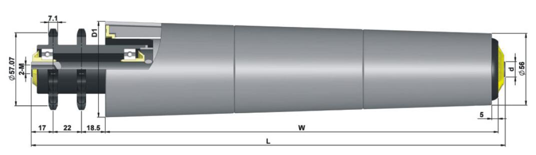 Rodillo de manga c&oacute;nica con pi&ntilde;&oacute;n de pol&iacute;mero TP624