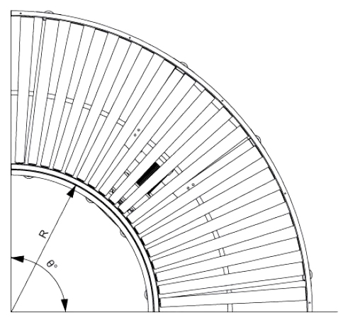 Transportador de rodillos curvos accionado por pi&ntilde;&oacute;n &uacute;nico