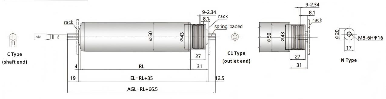 DGBL50A Poly-V Binte Polea Dimensiones del rodillo del motor del motor