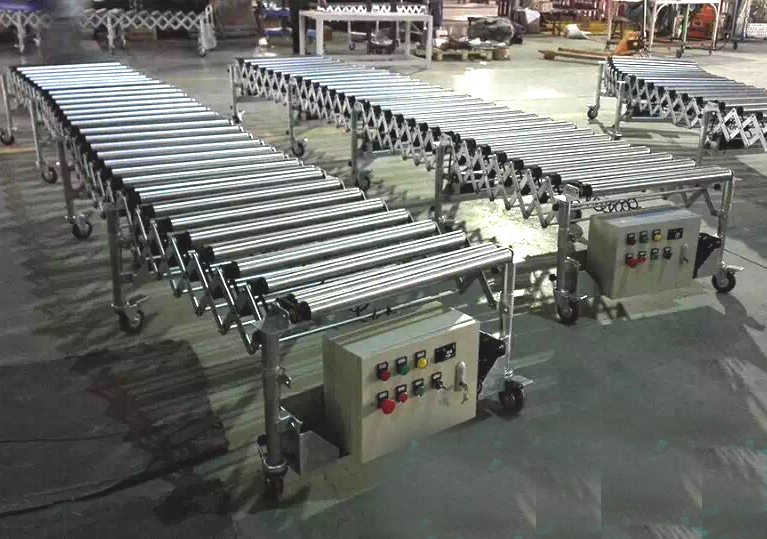 transportador de rodillos flexible motorizado