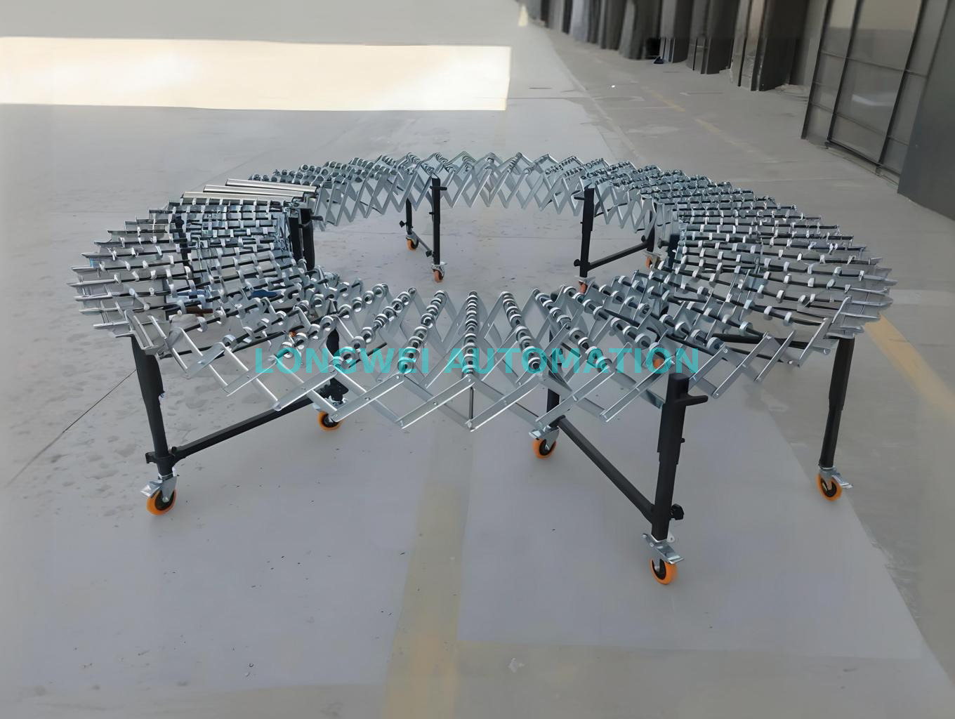Transportador de ruedas de patín expandible flexible y por gravedad