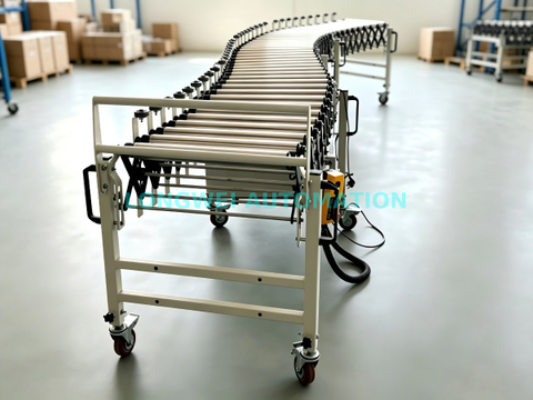 Transportador de rodillos expandible flexible motorizado 