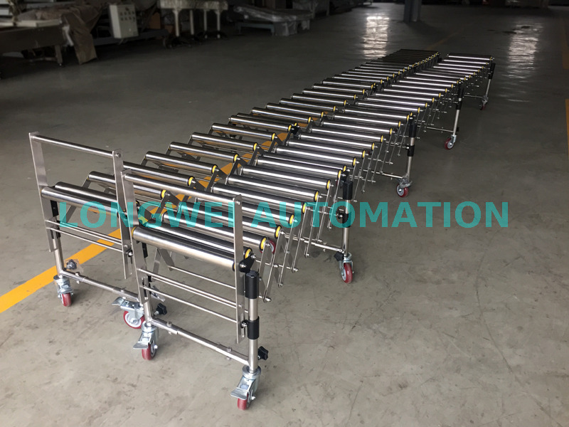 Transportador de rodillos por gravedad expandible flexible de rotación 360 para almacén