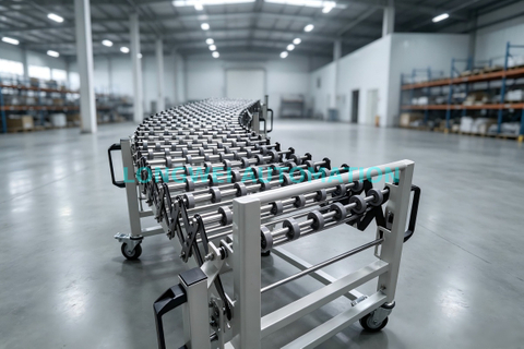 Transportador de ruedas de patín expandible flexible y por gravedad