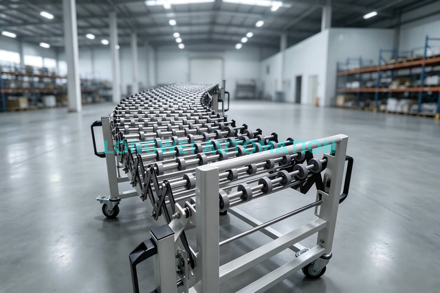 Transportador de ruedas de patín expandible flexible y por gravedad