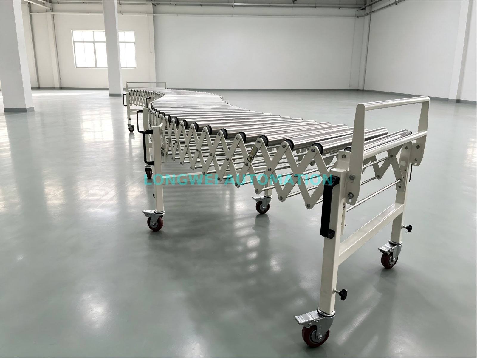 Transportador de rodillos por gravedad expandible flexible de rotación 360 para almacén